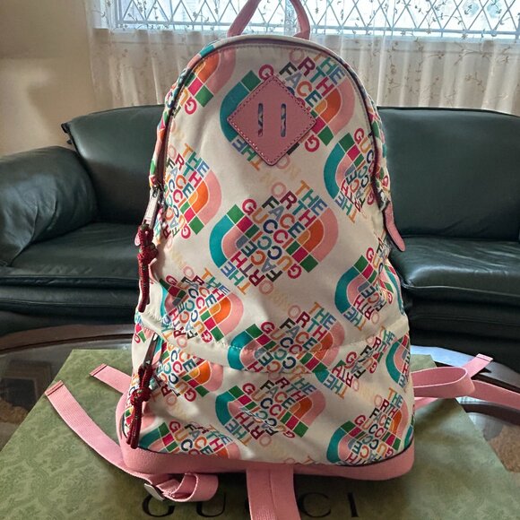 NWT GUCCI The North Face Medium Nylon Leather Backpack White 650288 - Picture 1 of 14
